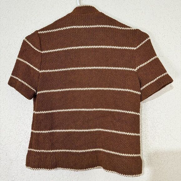 Dalton Knit Sweater 1950 Women Brown Striped 3 Button Sz 10 Short Sleeve Vintage - Picture 2 of 9